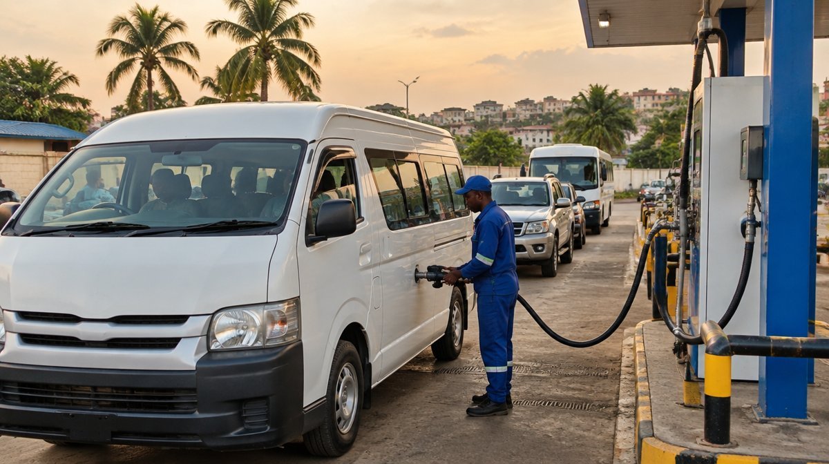 Minibus refuelling at a CNG station in Nigeria as the 2026 CNG conversion programme expands