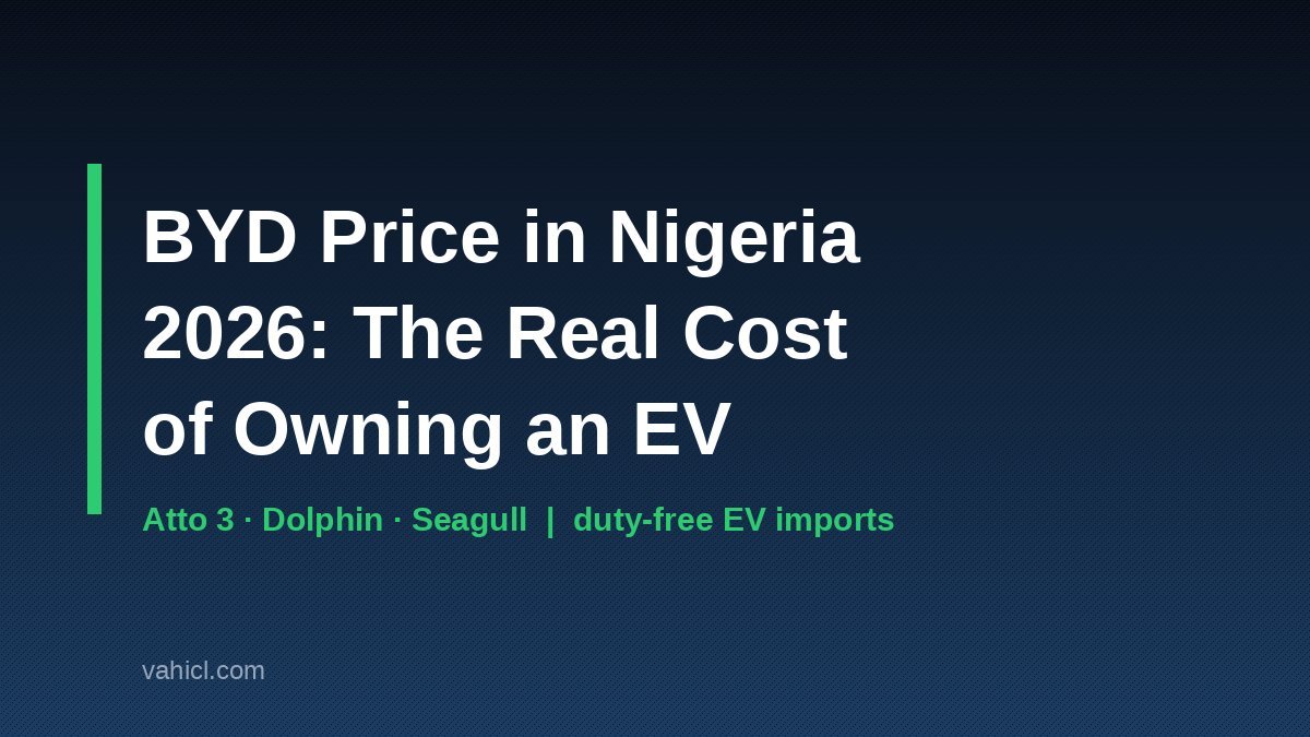BYD electric car price in Nigeria 2026 banner showing Atto 3, Dolphin and Seagull cost of ownership