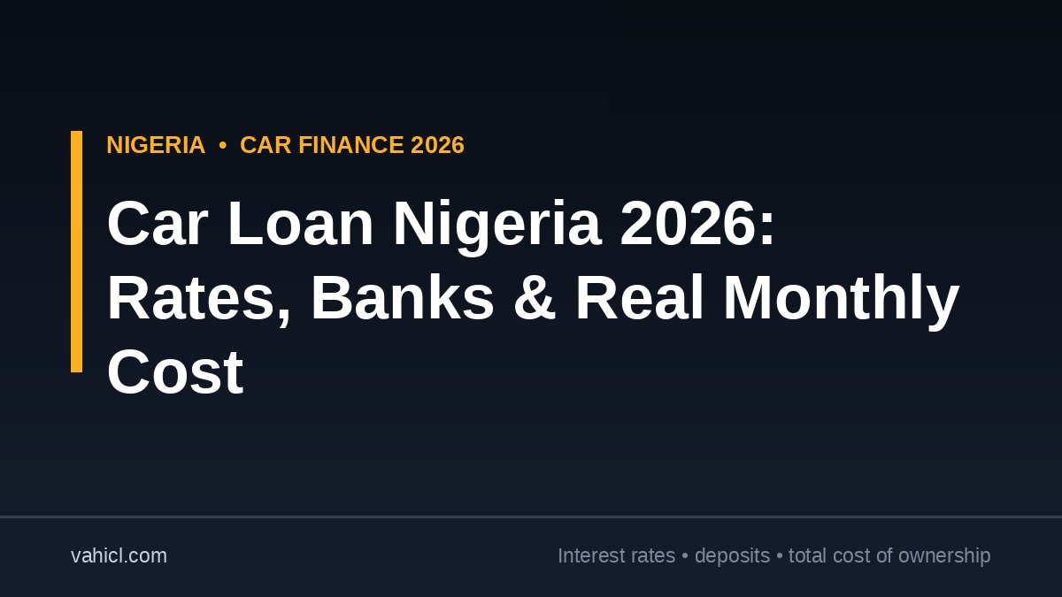 Car loan Nigeria 2026 guide banner showing interest rates, deposits and total cost of ownership