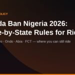 Banner graphic reading Okada Ban Nigeria 2026 State-by-State Rules for Riders covering Lagos, Oyo, Ondo, Abia and FCT restrictions
