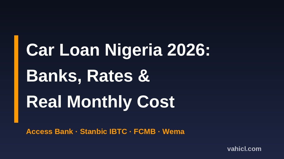 Car loan Nigeria 2026 banner showing banks, rates and monthly cost