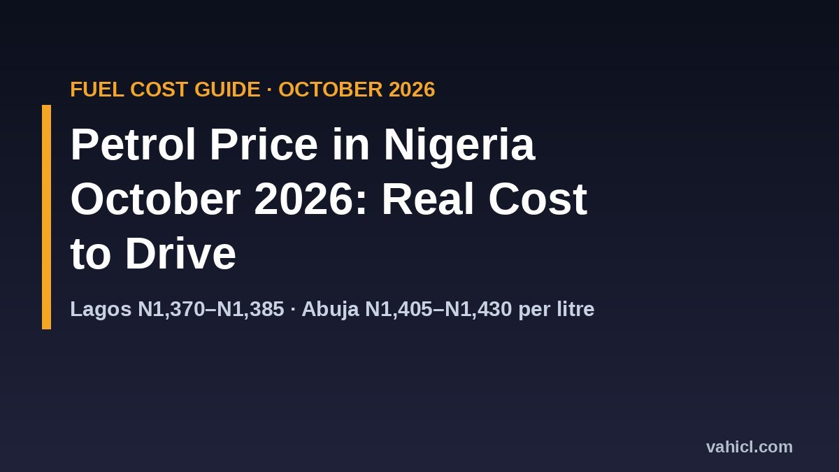 Petrol price in Nigeria October 2026 banner showing Lagos and Abuja pump prices per litre